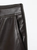 Purpdrank  European style new women's fashionable and versatile simple solid color faux leather straight leg pants