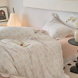 Purpdrank  Vintage French Country Rustic Style Floral Bedding Set 100% Cotton Double Layer Crinkle Yarn Duvet Cover Bed Sheet Pillowcases