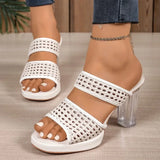 Purpdrank  Women's High Heels Slippers Crystal Square Round Toe Braided Upper Shoes  Leisure Summer New Breathable Zapatillas De Mujer