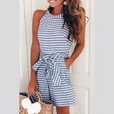 Purpdrank   Hot Selling New Fashion Belt Striped off Shoulder Round Neck Hanging Neck Cotton Jumpsuit for Women