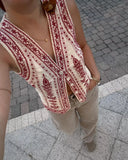 Purpdrank  Vintage V Neck Vest Jacket For Women Ethnic Floral Embroidered Spring Summer Jackets Crop Tops Boho Beach Vestes Coats