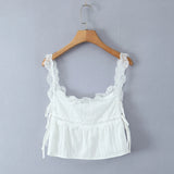 Purpdrank  White Spliced Lace Strap Open Buttons Slit Front Sexy Corset Women Summer Tank Tops Lacing up Bandage Bow Waist Crop Top
