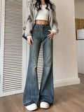 Purpdrank  Women's Casual Retro Blue Micro Flared Jeans Spring and Autumn New American Yk2 Fashion Women High Waisted Loose Flared Jeans