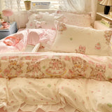 Purpdrank  Princess French Style Bedding Set For Adults Kid Flat Fitted Sheet Set With Pillowcases King Queen Full Bedroom Decor Bedclothes