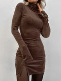 Purpdrank  Women's Dresses Autumn Elegant Decent 2025 Plain Wrap Long Sleeve High Neck Mini Bodycon Party Dresses