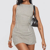 Purpdrank  Elegant Summer New Striped Print Dresses Women Casual Fashion Crew Neck Sleeveless Vestido Mujer Dress Elegante Women Clothing