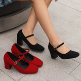 Purpdrank  Sexy Women Pumps Flock Suede Toe Block Heel Buckle Strap Size 41 42 43 Fashion Female Shoes Spring
