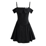 Purpdrank  Black Sexy V neck Off Shoulder Mini Dress Women Short Sleeve Low Waist Ruched Hem Ball Gown Swing Mini Robe Party White