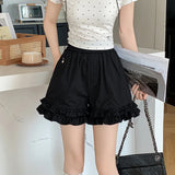 Purpdrank  Korean Style Cute White Ruffles Shorts 2025 New Summer Casual Elastic High Waist cotton Shorts Sweet Woman Bud Shorts kawaii