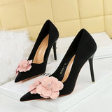 Purpdrank  Sweet Flowers Mixed-colors Faux Suede Women Pumps Elegant Pointed toe Stiletto High heels Spring Autumn Party Prom Wedding Shoes