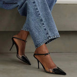 Purpdrank  Summer Sexy Transparent PVC Red Women Sandals Fashion Stiletto High heels Patent Leather Mixed-colors Mules Slides Party Shoes