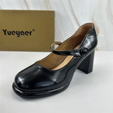 Purpdrank  Platform Heels Comfortable High-Heeled Shoes All-Match Latest Branded Pumps Sandals Ladies Round Toe Shallow Mouth Lace-Up