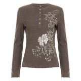 Purpdrank  Basic Floral Ribbed T-Shirt Casual O-Neck Long Sleeve Tees Women Autumn Spring Fashion Streetwear Ladies Layering Tops Y2K