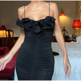 Purpdrank  Sexy Tight Ruffly V-neck Women's Dresses Spring New Sleeveless Backless Slim Suspender Dress Female Vintage Lady Holiday Robe