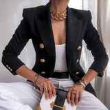 Purpdrank  Women's Autumn Blazers New Solid Fashion Casual Suit Short Jacket Golden Button Lady Suit Comfortable Commuting Long-sleeved Top