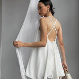 Purpdrank  Thin beach skirt casual backless short commuter summer suspender dress lady
