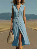 Purpdrank  Elegant Solid Color Maxi Dress Women Summer Fashion Sleeveless V-neck Maxi Dresses Casual