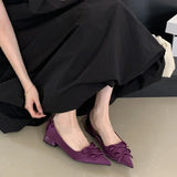 Purpdrank  Brand Pointed Toe Chunky Root Satin Heels Women Bowknot Shallow Design Elegant Party Shoes Fashion Luxury Designer Pumps Ladies