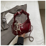 Purpdrank  Y2K Style Underarm Bags for Women Pleated Handle Design Ladies Pearl Bow Handbag Adjustable Strap Shoulder Crossbody Bag