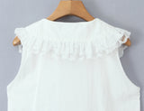 Purpdrank  Sweet White Spliced Lace open Buttons Peter Pan Collar Mini Sleeveless Dress Women Wood ears Hem Loose Straight Short Vestidos