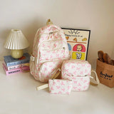 Purpdrank  3Pcs/Set Schoolbag High School Student Girl Bag Set Gentle Day Cute Floral Backpack Lazy Wind Floral Bow Backpack School Bags