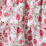 Purpdrank  Women Sexy Flower Print Cross Bandage Off Shoulder Dress Fold Elastic Back 3 layer Wood Ears Ruffles Hem Cake Mini Holiday Robe