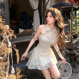 Purpdrank  Slim-fitting Temperament Cheongsam Lace Splicing Dress with Waist Slimming Summer New Retro Skirt