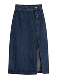 Purpdrank  Women's Midi Denim Skirt Spring Side Split High Wasit Jeans Skirts Straight Female A-line Pencil Skirt