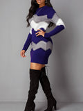 Purpdrank - 2023 Autumn Women Fashion Print Slim Knitted Dress Female Long-sleeve O-neck Elegant Bodycon Package Hips Mini Dresses 5XL