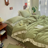 Purpdrank  Princess Bedding Sets INS Ruffle Lace Bow Quilt Cover Romantic Bedclothes Woman Girls Bedroom Decor Duvet Cover постельное белье