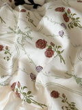 Purpdrank  100% Cotton Vintage French Rose Print Pleat Lace Ruffles Princess Bedding Set Duvet Cover Bed Sheet/Fitted Sheet Pillowcase 4Pcs