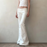 Purpdrank  Basic Slim-Fitting Flare Jeans Elastic Stretch Solid Button Low-Waisted Pants Women Autumn Spring Fashion Streetwear Ladies