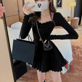 Purpdrank - High Waist Mini Dress Women Long Sleeve Fall Sexy Girls Casual Simple Ball Gown Ins Fashion All-match Vestidos Mujer Sweet Young