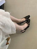Purpdrank  Elegant White Hollow Heels for Women Fashion Square Toe Buckle Mule Shoes Luxury Brand Designer Pumps Comfort office formal shoe