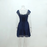 Purpdrank  Spring and Summer Dress Temperament Short Square Neck Suspender Skirt