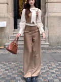 Purpdrank  Autumn French Vintage Elegant Woman 3 Piece Set Bow Design Blouse+ Retro Vest +High Waist Casual Pants Female Korean Popular