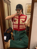 Purpdrank  Korean Ins Vintage O Neck Single breasted Sleeveless Jacquard Patchwork Loose Knitted Sweater Vest