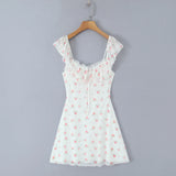Purpdrank   2 colors Sexy Floral Print Bow V neck Ruffles Strap Sling Dress Women Backless Slim Waist Mini Sleeveless Tank Dresses Robe