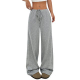 Purpdrank  Women's Fashion Casual Striped Elastic Waistband Drawstring Straight Leg Pants Classic Soft Daily Versatile Comfy Trousers