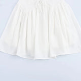 Purpdrank  Women White Sleeveless Dress Summer V-neck Lace Up A-line Mini Dresses American Style Casual Simple Solid Color Sundress