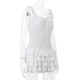 Purpdrank  y2k Dress Women Fairycore Clothes Sweetheart Neck Sleeveless Tiered Ruffle Hem Shirred Cami Dress Evening Party Dresses