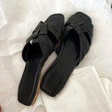 Purpdrank  Soft Leather Cross Weave Design Women Slippers High Quality Comfortable Slide Sandals Summer Beach Flat Sandals Women Flip Flop