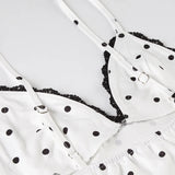 Purpdrank  Elegant Streetwear Polka Dot V-neck Spaghetti Strap Dress Summer Lady Sexy Long  Dress Fashion French Style Outfits