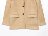 Purpdrank  New Autumn Women's Casual Sle Two-Button Long Sve Loose Suede Vesent Coat Flip Collar Polyester Fiber Faionable