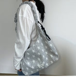 Purpdrank  Korean Style Crossbody Star Bag with Casual Drawstring Adjustable Pleats Single Shoulder Commuting Sail Bags for Women