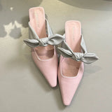 Purpdrank  Elegant Bowknot Low Heel Modern Slippers for Women Pointed Toe Backless Slide Sandals Female Elegant Dress Mueller Pumps Ladies