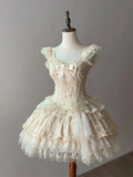 Purpdrank  Japanese Sweet Princess Lolita Elegant Woman Party Dress Y2k Chic Bow Fairy Vintage Dress Slim Flower Lace Retro Outfits Summer