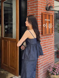 Purpdrank  Korean Women's Retro Temperament Denim Two-piece Set V-neck Denim Cami + High Waist Wide Leg YK2 Casual Pants Trousers Set Women
