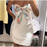 Purpdrank  Chic Bow Printed Sleeveless Mini Dress Fashion Women Zipper Backless Slim Short Dresses 2025 Summer Vacation Evening Vestidos