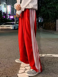 Purpdrank  Women's y2k Aesthetic Striped Print Pants Loose Elastic Waist Drawstring Straight Leg Casual Sweatpants with Pockets Streetwear